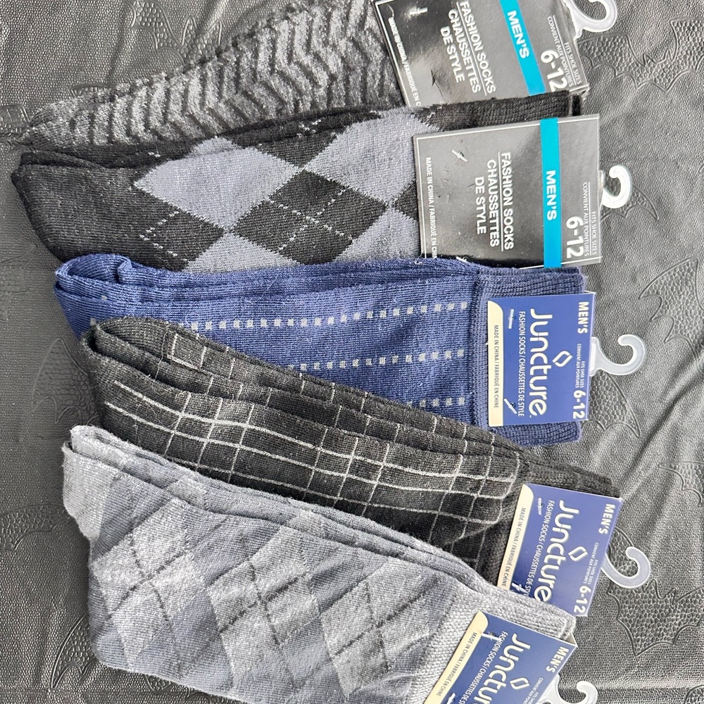 Juncture Men's Fashion Patterned Dress Socks - Black, Blue, Gray and Men
